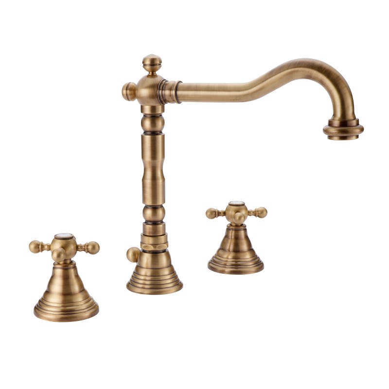 OLD FASHION Batteria lavabo bocca girevole con scarico finitura dorato