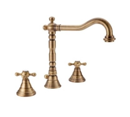 OLD FASHION Batteria lavabo bocca girevole con scarico finitura dorato