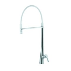 INOX Miscelatore cucina in acciaio inox con canna girevole con flessibile bianco finitura acciaio spazzolato