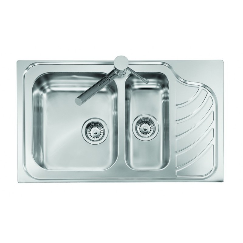 VINTAGE - INCASSO STANDARD E BORDO 8 mm lavello acciaio inox una vasca grande e una vasca piccola più scolapiatti DX satinato
