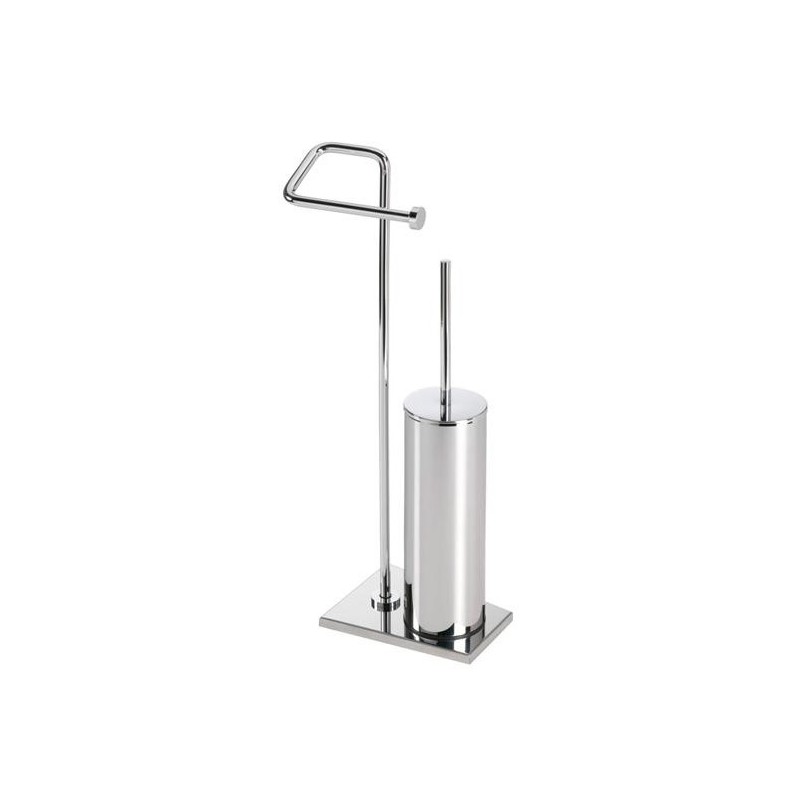 TIFFANY Porta scopino cilindrico di appoggio in ottone cromato con porta rotolo