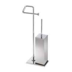 TIFFANY Porta scopino di appoggio quadrato in ottone cromato con porta rotolo