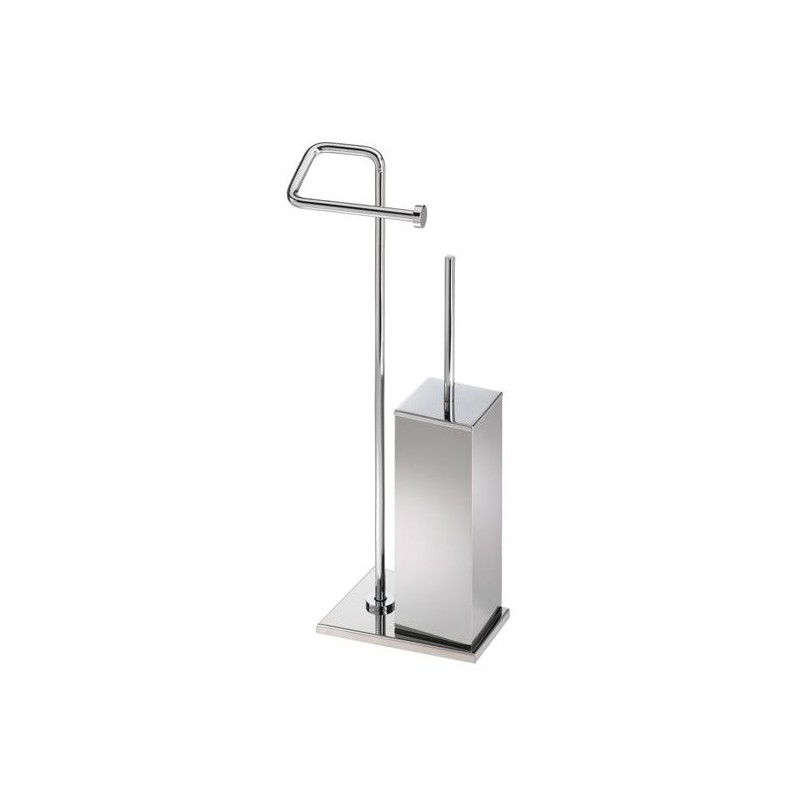 TIFFANY Porta scopino di appoggio quadrato in ottone cromato con porta rotolo
