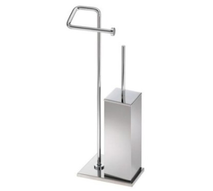 TIFFANY Porta scopino di appoggio quadrato in ottone cromato con porta rotolo