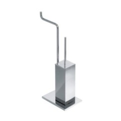 ZENITH Porta scopino di appoggio quadrato in ottone cromato con porta rotolo