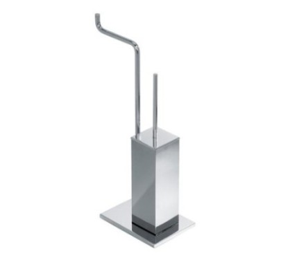 ZENITH Porta scopino di appoggio quadrato in ottone cromato con porta rotolo