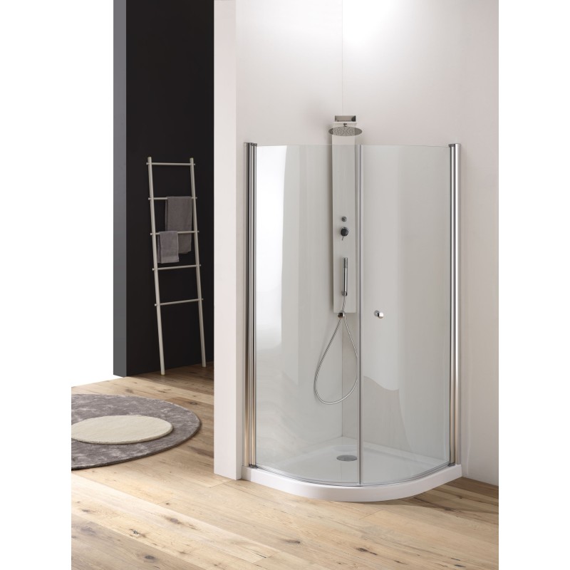 OASIS Box doccia circolare a battente finitura argento satinato 80 cm trasparente (misura 78/80-78/80 h.185 raggio 55)