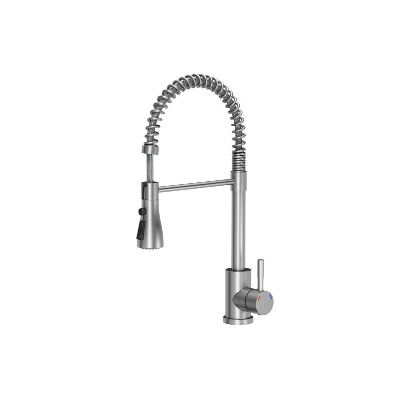 miscelatore lavello con doccia estraibile in acciaio inox finitura satinato