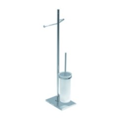 ZENITH Piantana porta rotolo e porta scopino in vetro acidato, base rettangolare 19x14 h 70 cm