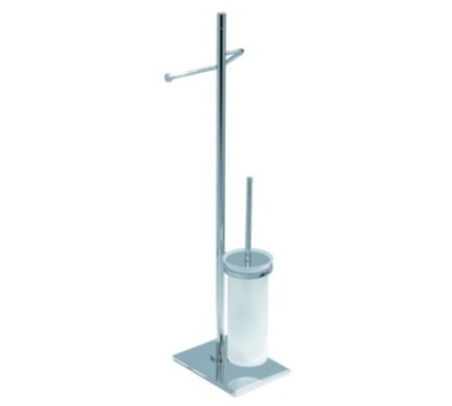 ZENITH Piantana porta rotolo e porta scopino in vetro acidato, base rettangolare 19x14 h 70 cm