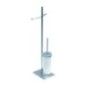 ZENITH Piantana porta rotolo e porta scopino in vetro acidato, base rettangolare 19x14 h 70 cm