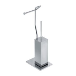 DUEMILA PLUS Porta scopino di appoggio quadrato in ottone cromato con porta rotolo