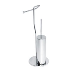 DUEMILA PLUS Porta scopino di appoggio cilindrico in ottone cromato con porta rotolo