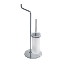 ZENITH Porta scopino cilindrico d’appoggio in vetro acidato con porta rotolo, base tonda