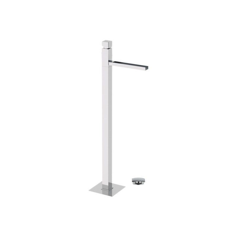 CUBE WATERFALL monocomando lavabo da pavimento con bocca a cascata finitura cromo