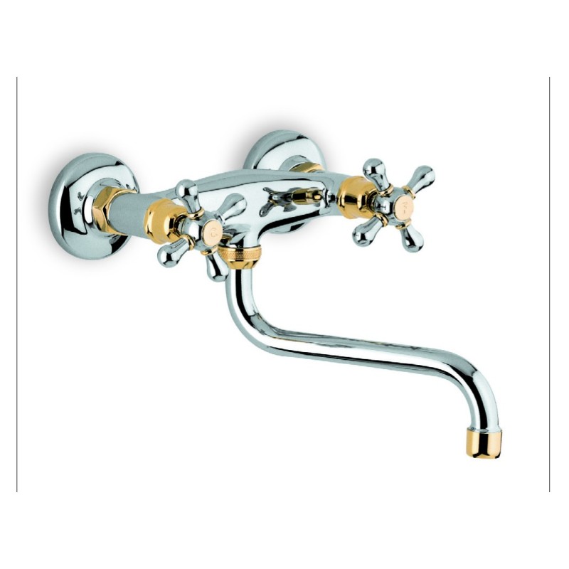 LIBERTY Gruppo per lavello a parete finitura cromo-oro