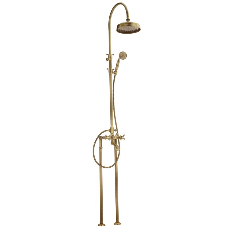 OLD FASHION Colonna doccia completa di gruppo vasca esterno su piantana a pavimento finitura cromo