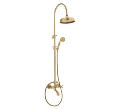 OLD FASHION Colonna doccia completa di gruppo vasca esterno finitura ottone lucido